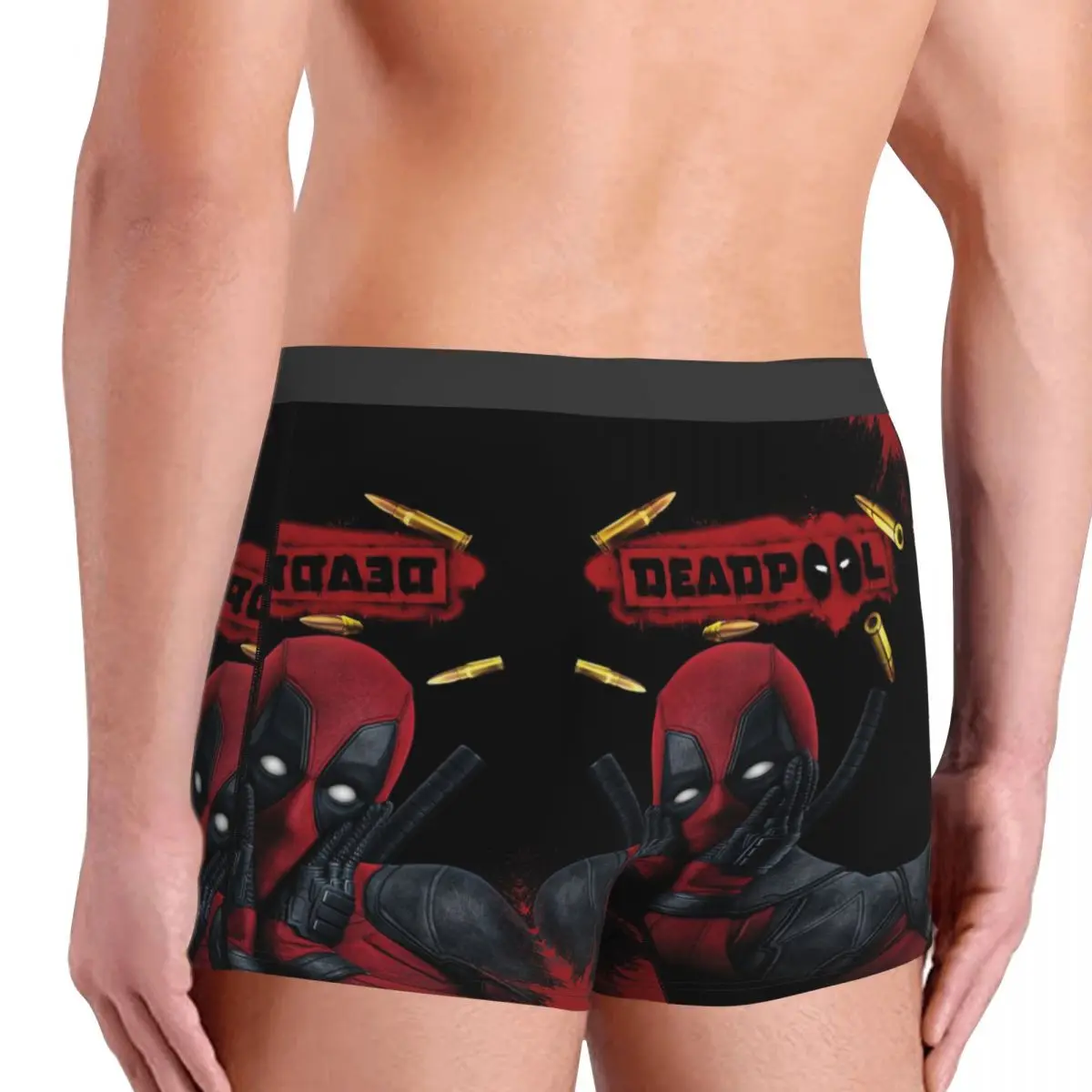 กางเกงขาสั้นผู้ชายกางเกงบ็อกเซอร์ทรงกระสุน Deadpool ชุดชั้นในแปลกใหม่ออกแบบได้ตามต้องการ