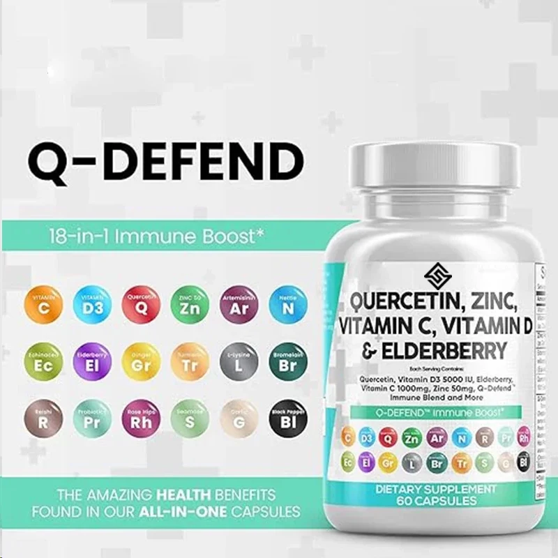 Quercetin, สังกะสี, วิตามินซี, วิตามินดี, โบรมีเลน Elderberry Lung อาหารเสริมสนับสนุนการป้องกันภูมิคุ้มกันสําหรับผู้ใหญ่