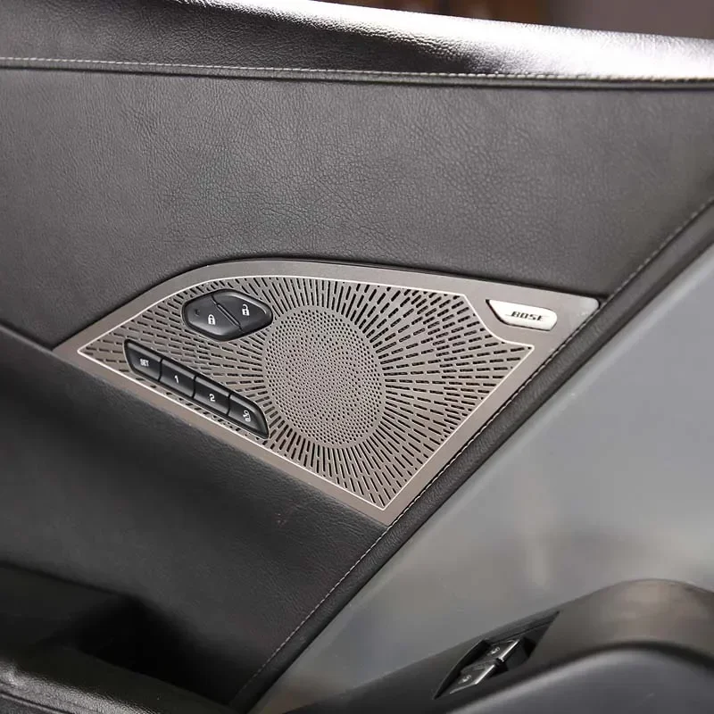 4Pcs Silver Stainless Steel For Chevrolet Corvette C7 2014-2019 Car Door Speaker Nets Decorative Covers Stickers Car Accessories