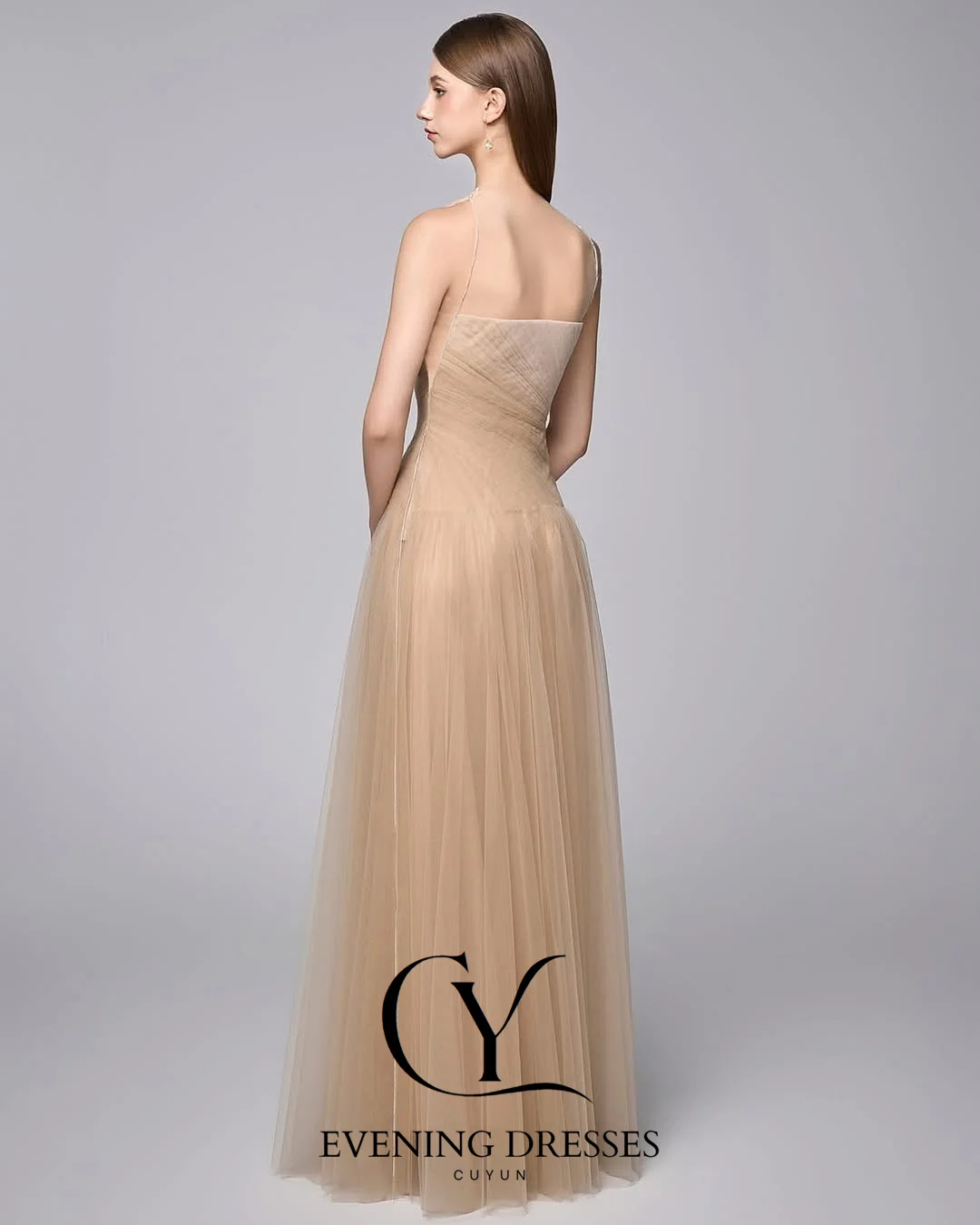 CUYUN robe de soirée élégante col rond sans manches robes de soirée en Tulle couleur contrastée une ligne robes de bal robe d'anniversaire personnalisée