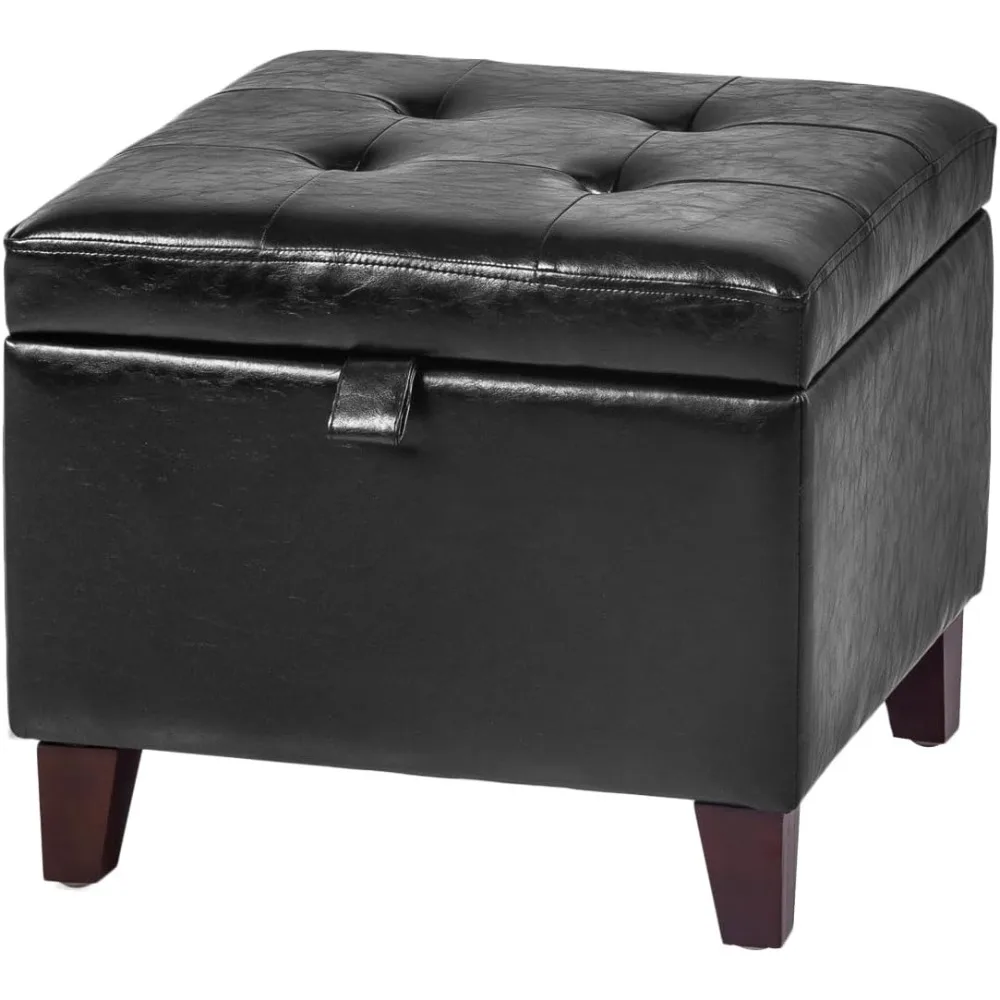 

Small Foot Rest Stool, Faux Leather Upholstered Footstool Cube for Entryway Bedroom Living Room, Stools & Ottomans, 17 Inch