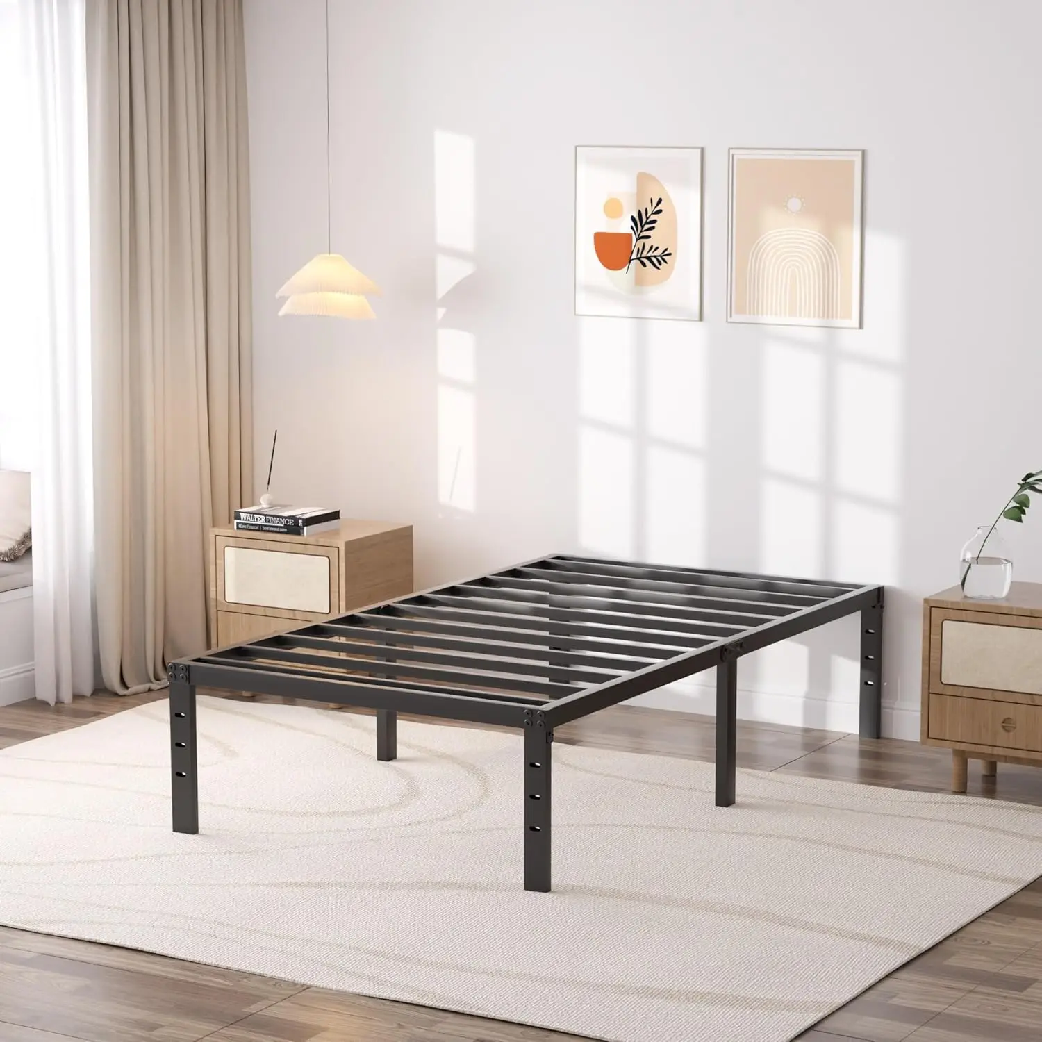 Struttura letto con piattaforma doppia in metallo da 18 pollici con contenitore, senza bisogno di molle, facile montaggio e design silenzioso