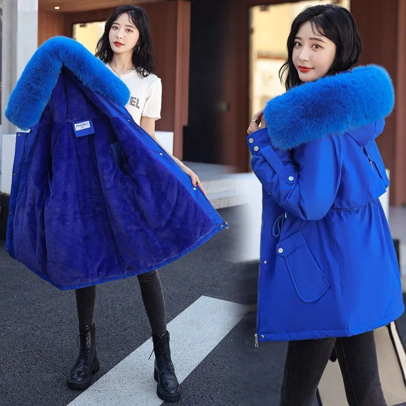 

New Winter Jacket Women Parka Fashion Long Winter Coat Women Clothing Wool Liner Hooded Parkas Slim With Fur Collar Warm