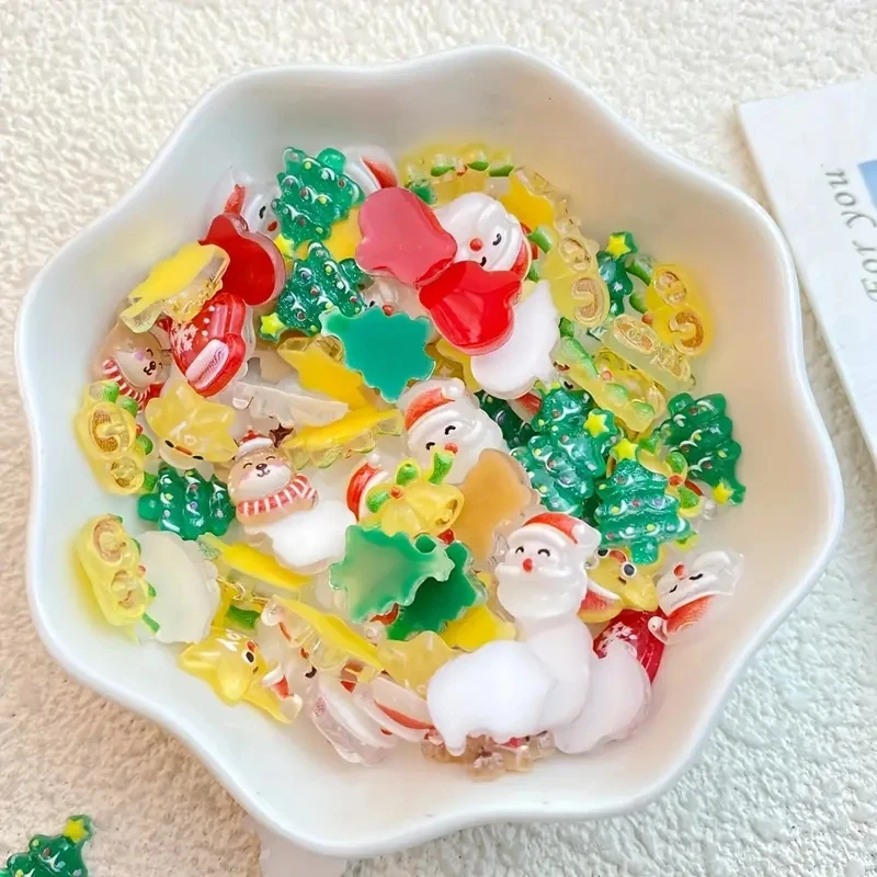 20szt Kawaii Christmas Cartoon Nail Art Charms Santa Claus, Elk, Snowman, Christmas Tree Series Resin Flatback Nail Art Accessor