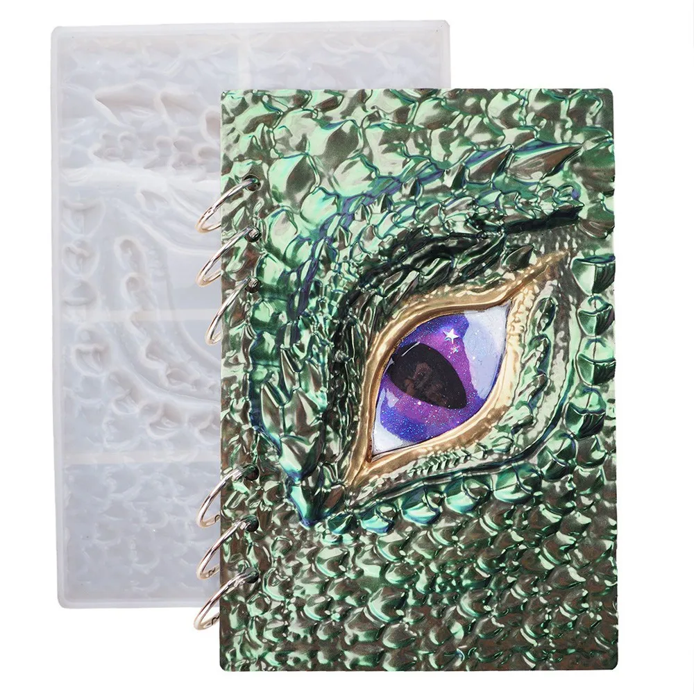 ABWZ-2Pcs DIY Book Cover Crystal Epoxy Resin Mold Dragon Eye Notebook Case Mirror Silicone Mold view 5