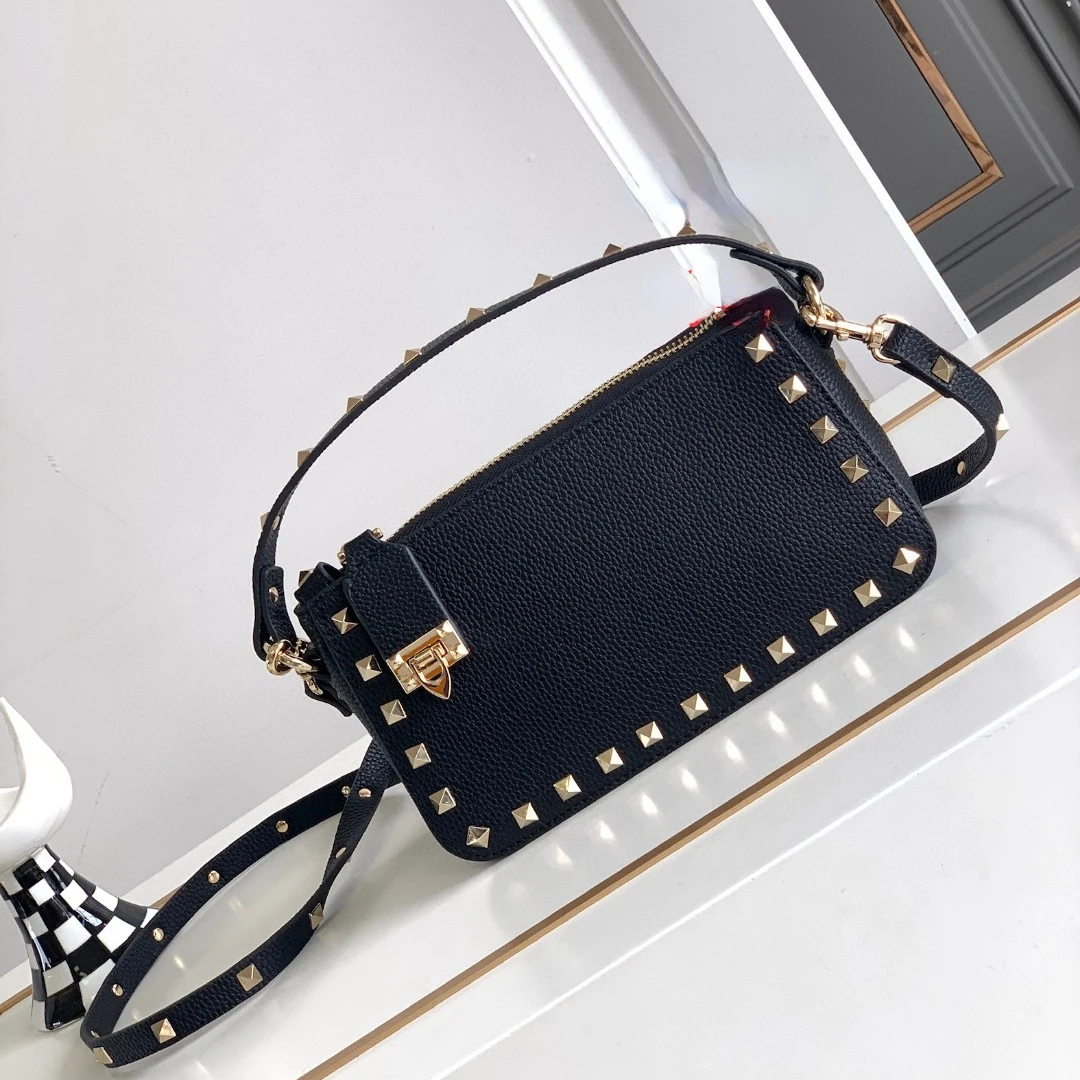 

2024 Stud Rivet Designer Black Luxury Design Small Crossbody Bag Fashion Leather Shoulder Messenger Women Purses and Handbags