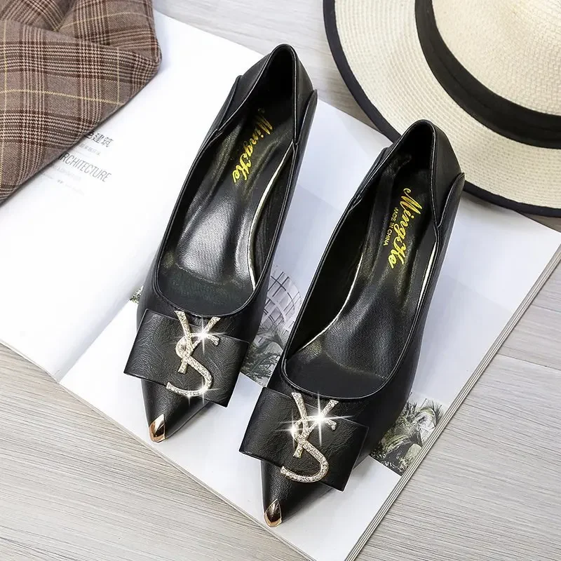 

Women High Heel Pumps Super Fiber Leather Shallow Mouth Pointed Toe Stiletto Woman Black Luxury High Heels Women Mary Jane Shoes