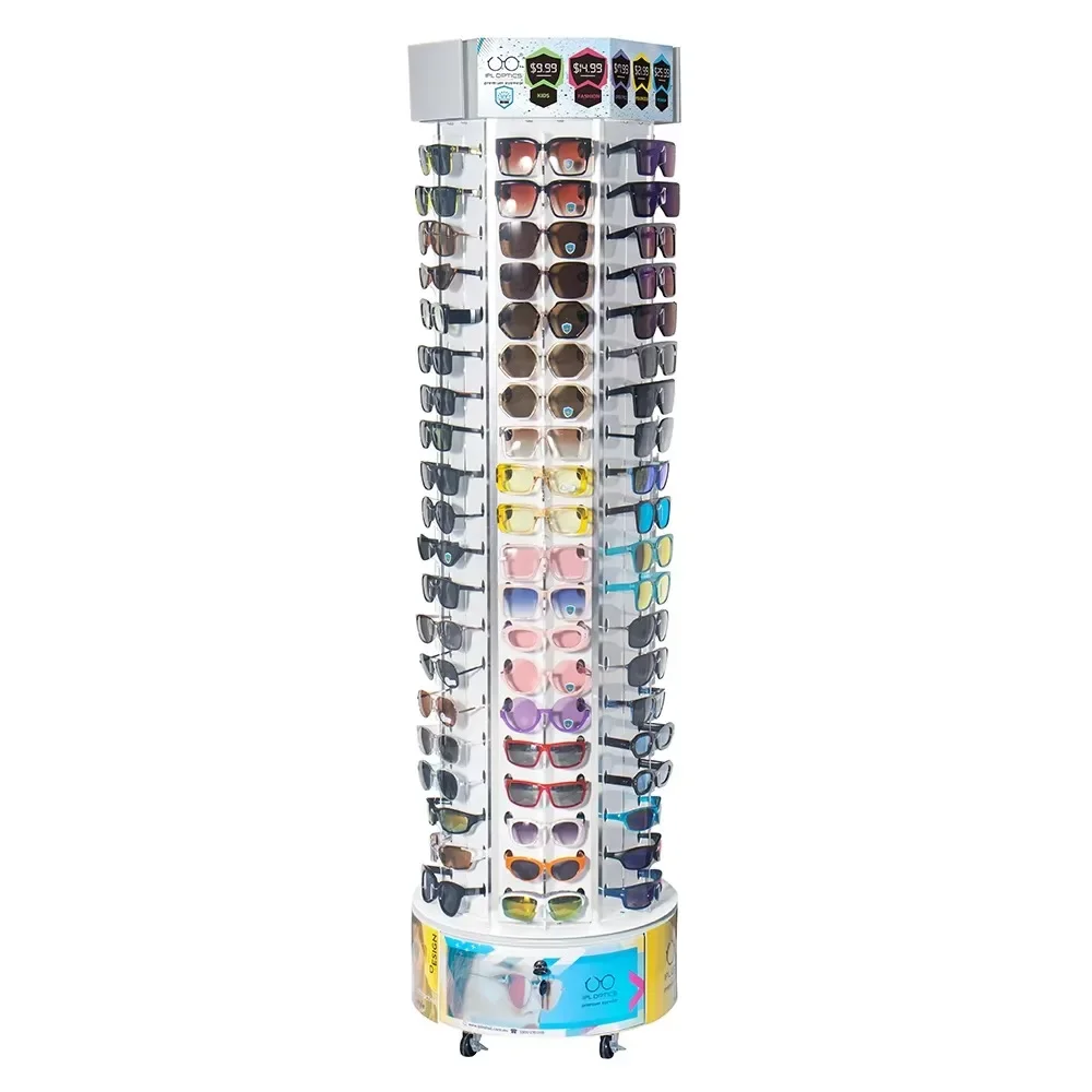 Acrylic metal glasses display stand, sunglasses floor with mirror rotation