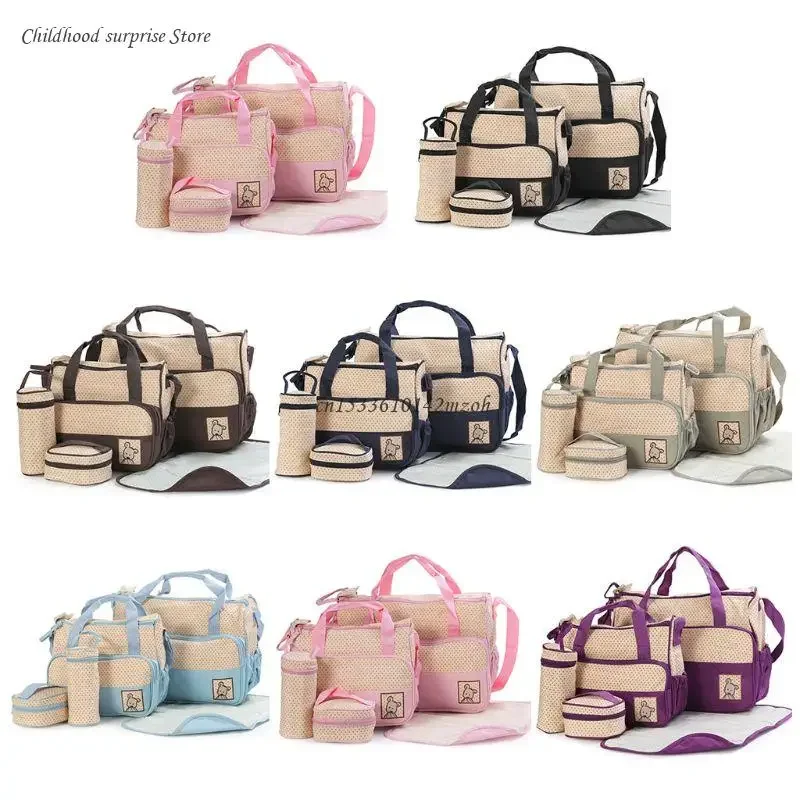 5 Pcs Multifunctional Set Baby Changing Diaper Nappy Bag Maternity Mummy Handbag Dropship