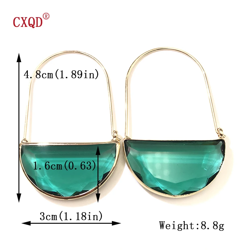 Korean New Design Fashion Large Multicolor High Quality Simple Half Circle Earrings Luxury Transparent Glass Jewelry For Women