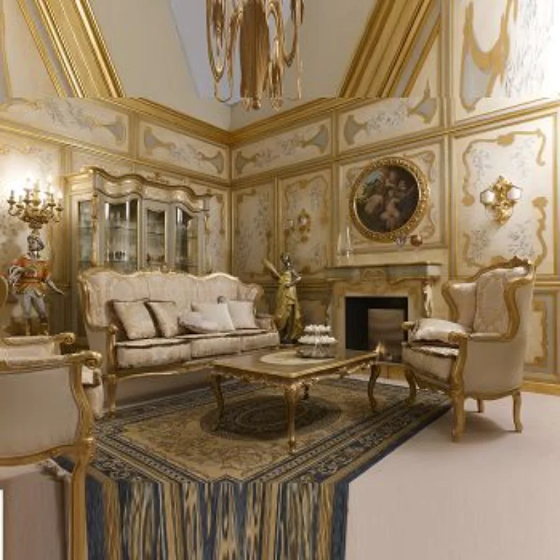 

Living room sofa combination, fabric sofa, villa, gold foil luxury, furniture