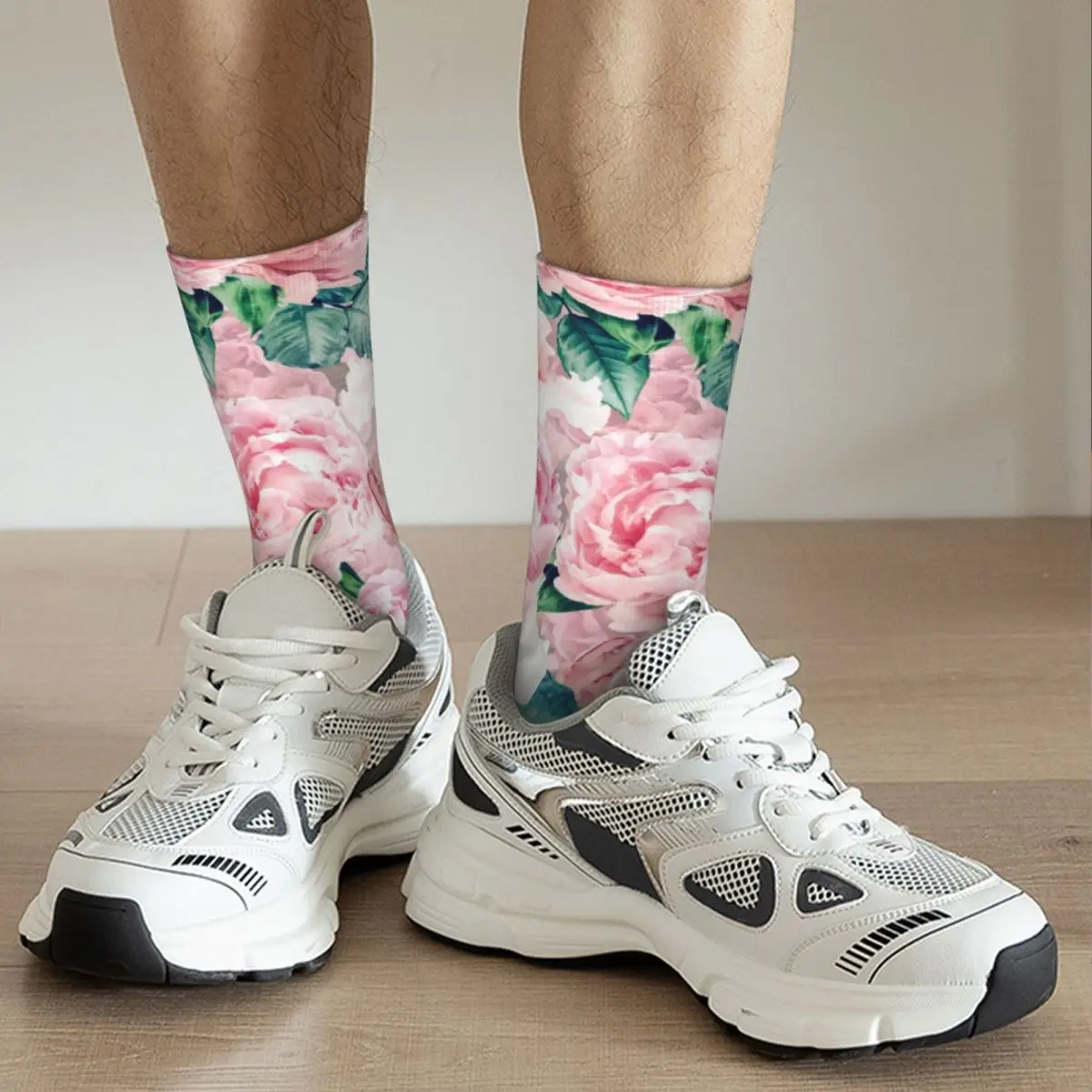 Crazy Design Boho Vintage Blush Real Peonies Sports Socks Flowers Polyester Middle Tube Socks for Unisex