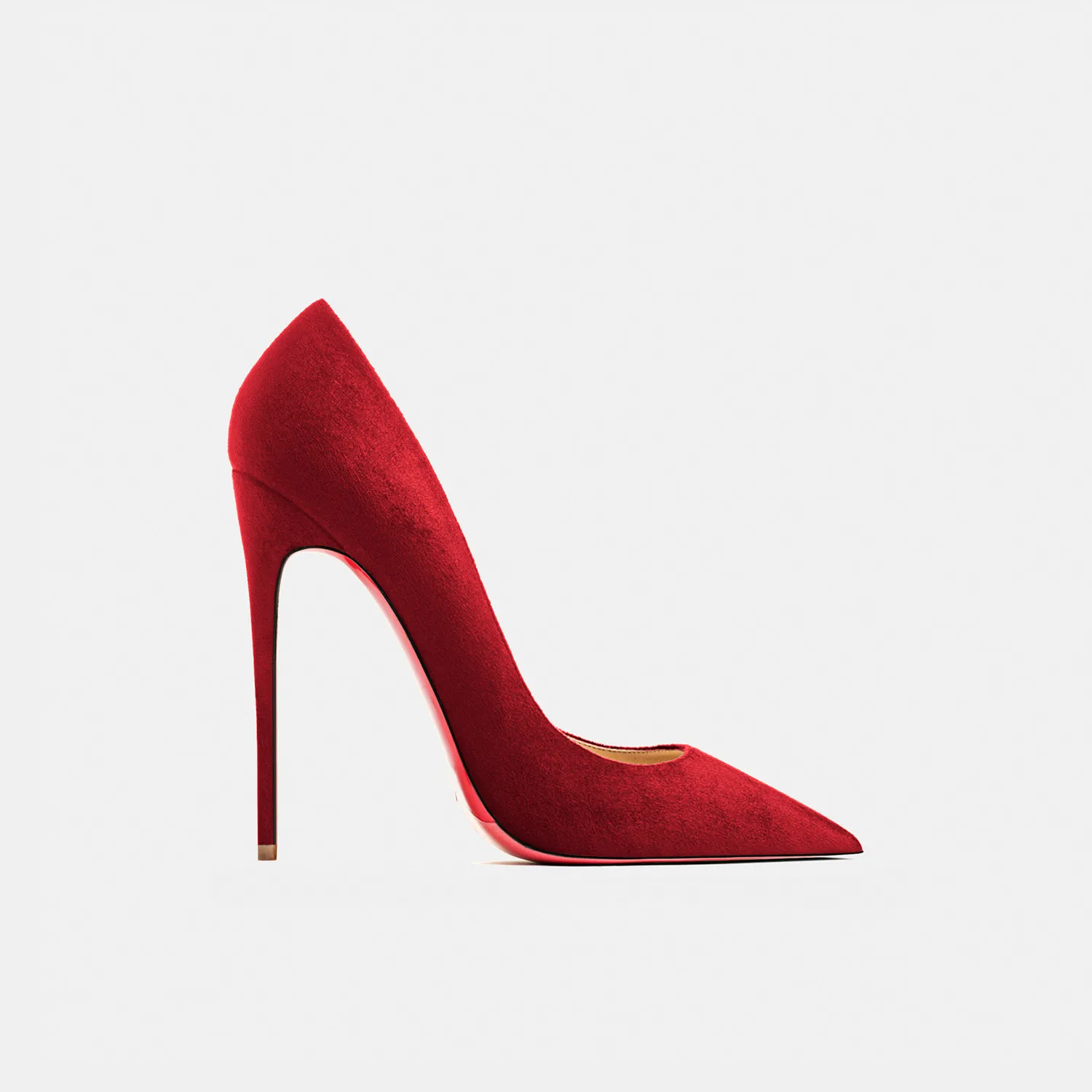 Zapatos de tacón alto para mujer, calzado Sexy de ante puntiagudo con fondo rojo brillante, zapatos de boda poco profundos con temperamento a la