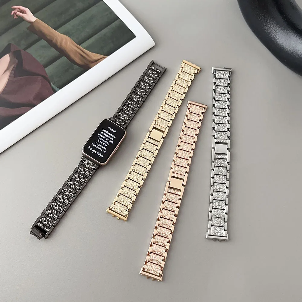 Women Dressy Watch Strap for Samsung Galaxy Fit 3 Bracelet Adjustable Wristband Metal Alloy Replacement Watchband Bling Bands