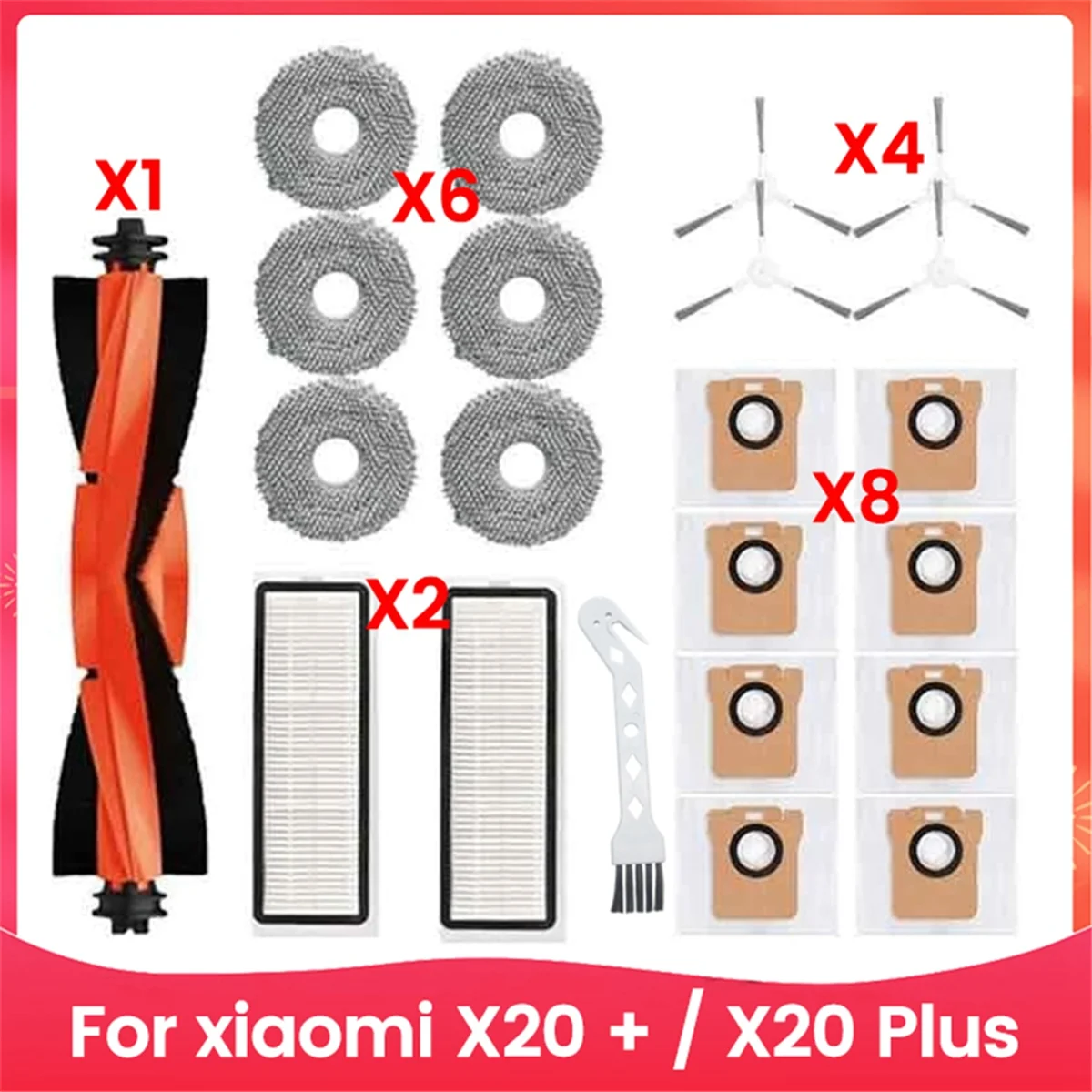 

ABKR Dust Bag Mop Cloth Main Side Brush Hepa Filter for Xiaomi Robot Vacuum X20 + / X20 Plus Robot Vacuum Accessories