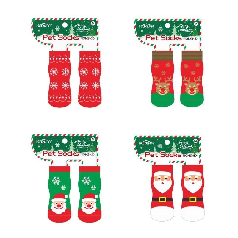 2lots Novelty Holidays Santa Socks Puppies Stockings Festives Canine Footwear for Christmas Celebration and Home Use