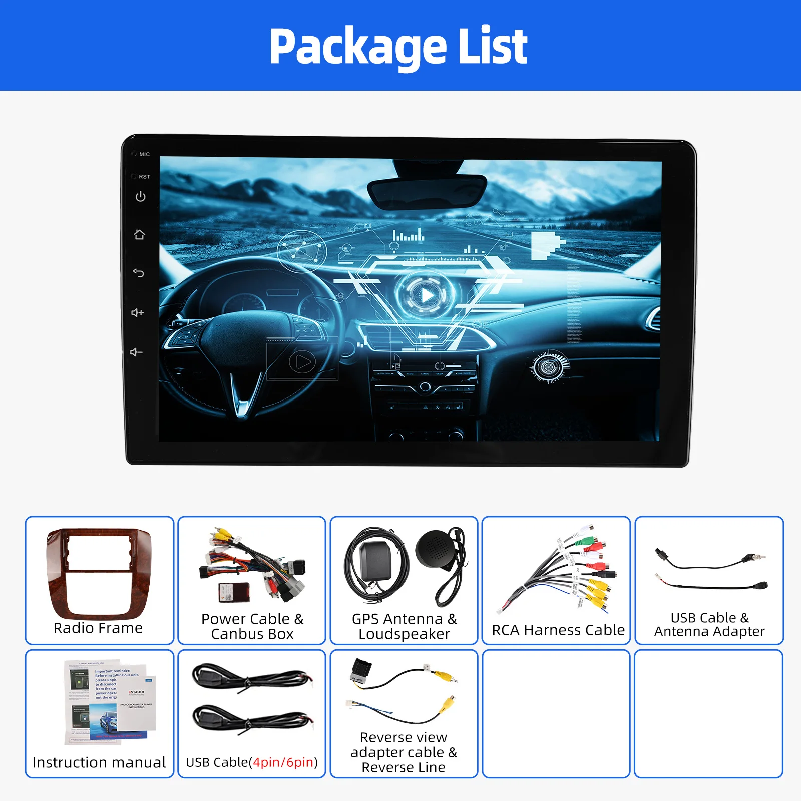 9インチ GMC シボレー 2007-2014 タホ サバーバン ワイヤレスCarPlay Android14 ラジオ ステレオ WiFi GPS Bluetooth タッチスクリーン SWC+DVR&カメラ