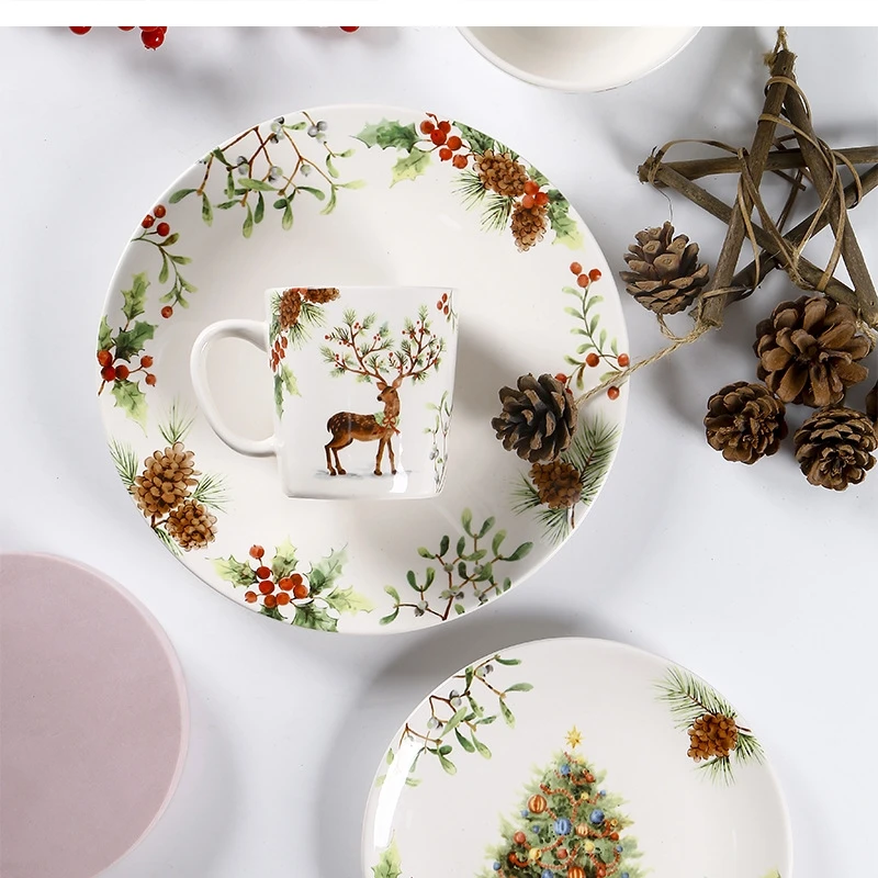 

Ceramic steak pasta underglaze color mug set