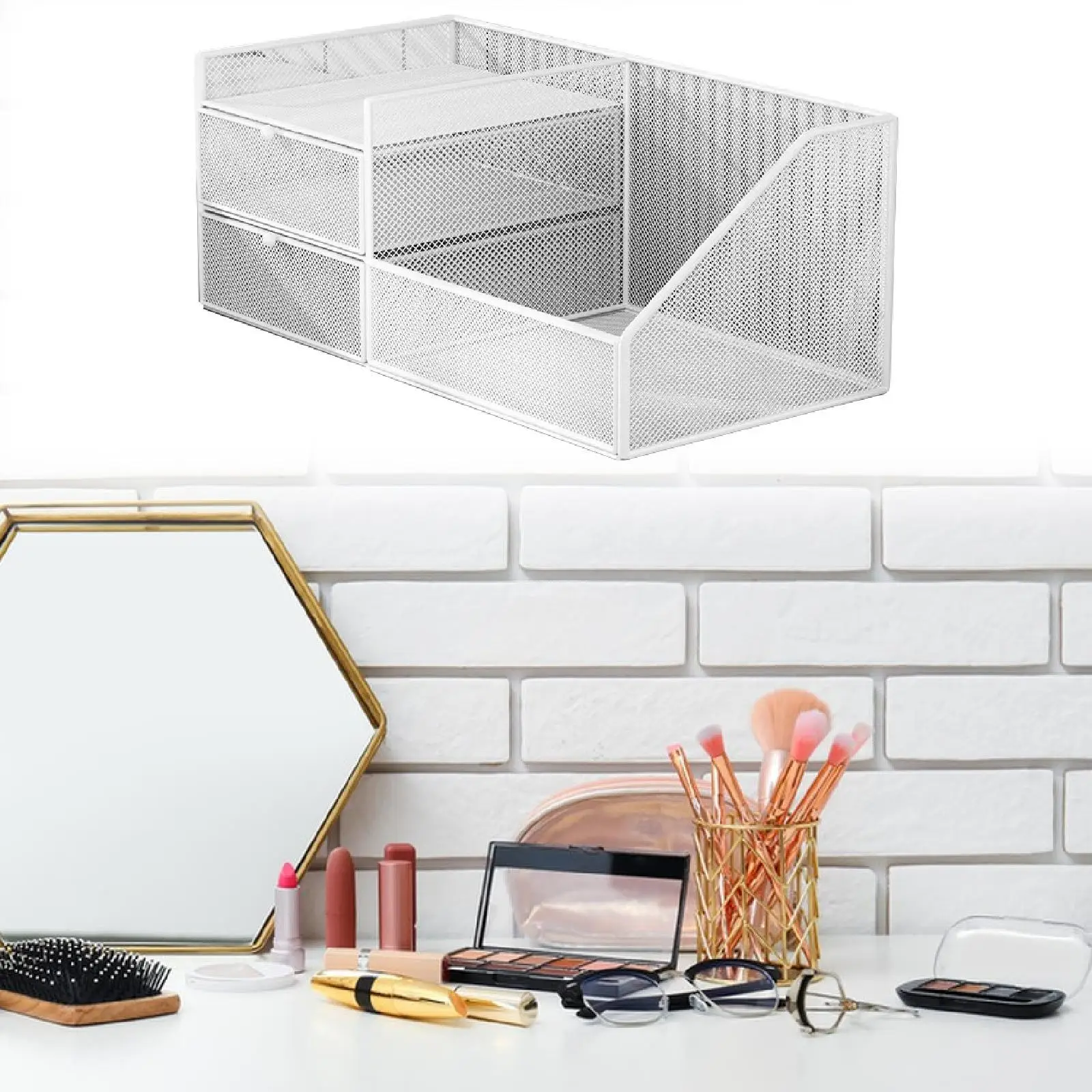 Desk Organizer Sturdy Multipurpose Large Capacity Desktop Storage Basket Makeup Holder Cosmetic Storage Box for Bathroom School