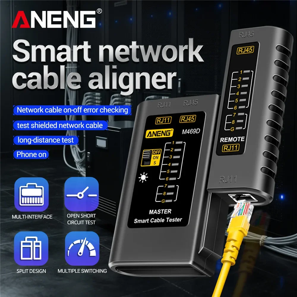 ANENG M469D ネットワークケーブルペアリング機器 ケーブル lan RJ45 RJ11 RJ12 CAT5 UTP LANケーブルテスター 取り外し可能 調整可能速度ツール