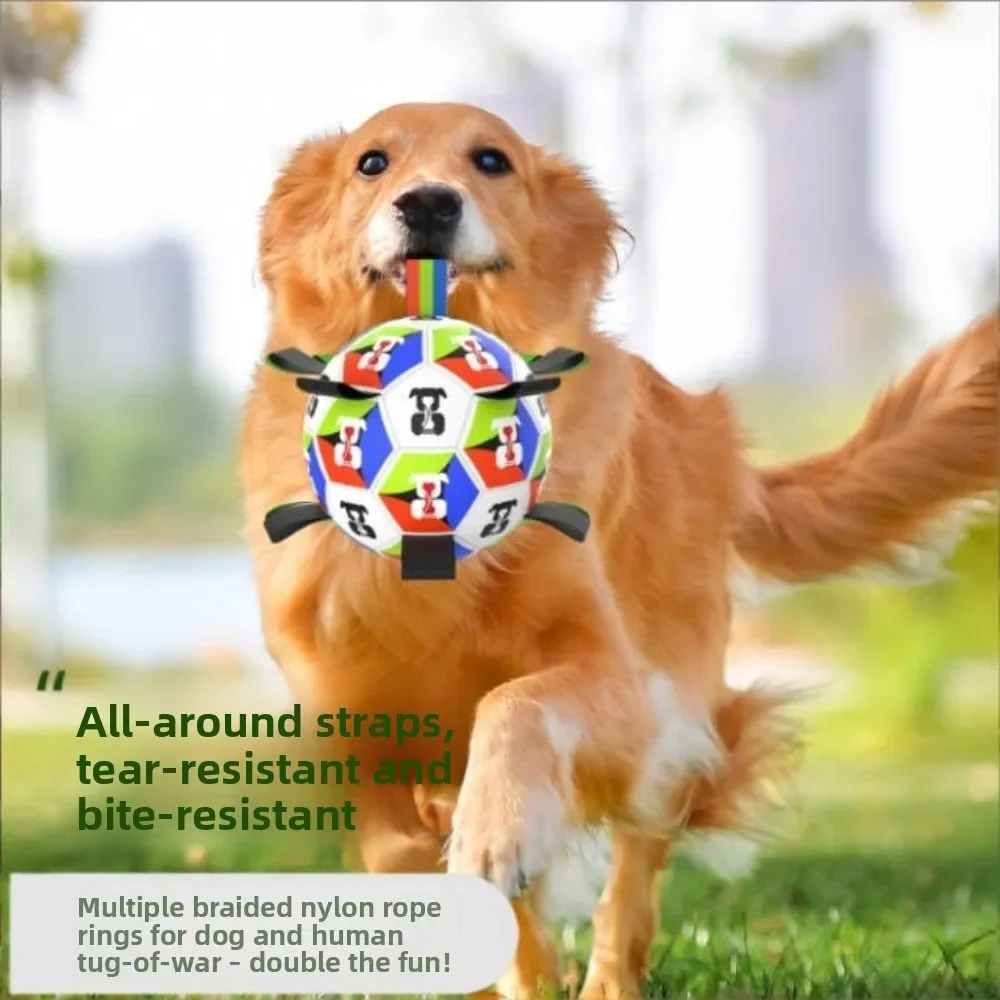 Pallone da calcio per cani con cinghie, giocattolo interattivo per il gioco del tiro alla corda, ideale per cani di taglia media e grande, regalo di compleanno per cuccioli, diametro 15 cm.