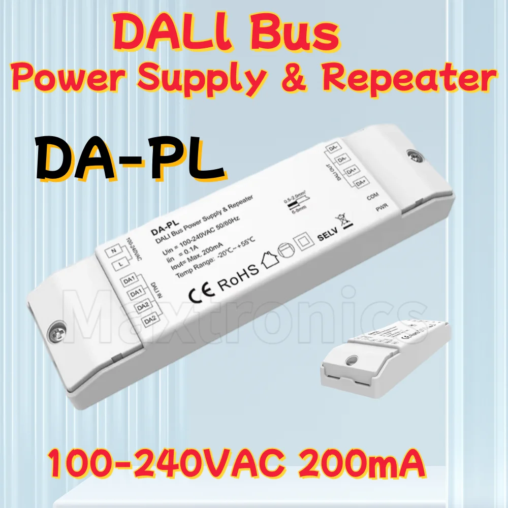 

100-240VAC 200mA DA-PL DALI Bus Power Supply & Repeater with integrated DALI power supply with up to 3 repeaters in series LED