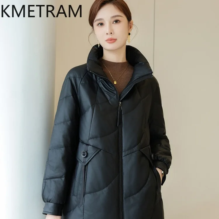 100% Sheepskin Down Coats Women Loose Genuine Leather Mid Length Puffer Jacket Winter Clothes Woman 2025 Outerwears пуховик