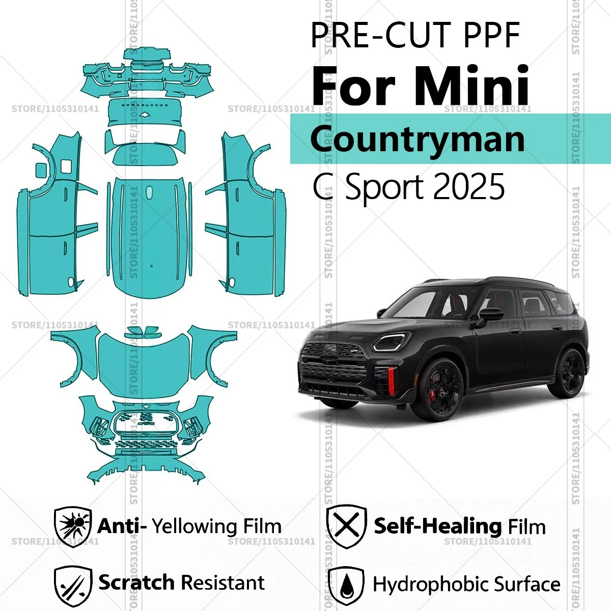 

Предварительно нарезанная прозрачная защитная пленка PPF для автомобилей, профессиональная автомобильная пленка PPF для полной оклейки кузова Mini Countryman C Sport 2025