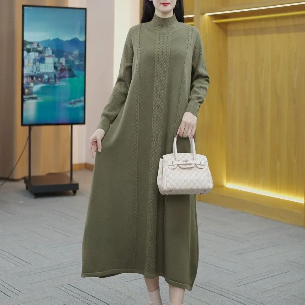 

Women's round Neck Knitted Dress Sweater Skirt Set Core-Spun Yarn Blend of Nylon Polyester Viscose Fashion
