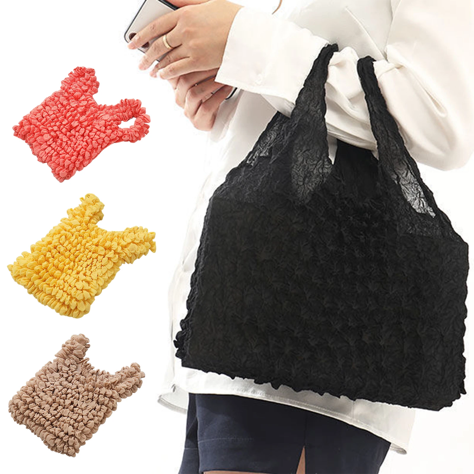 Polyester Storage Bag for Shopping Women's Expandable Foldable Pouch Telescopic Pleated Design Durable