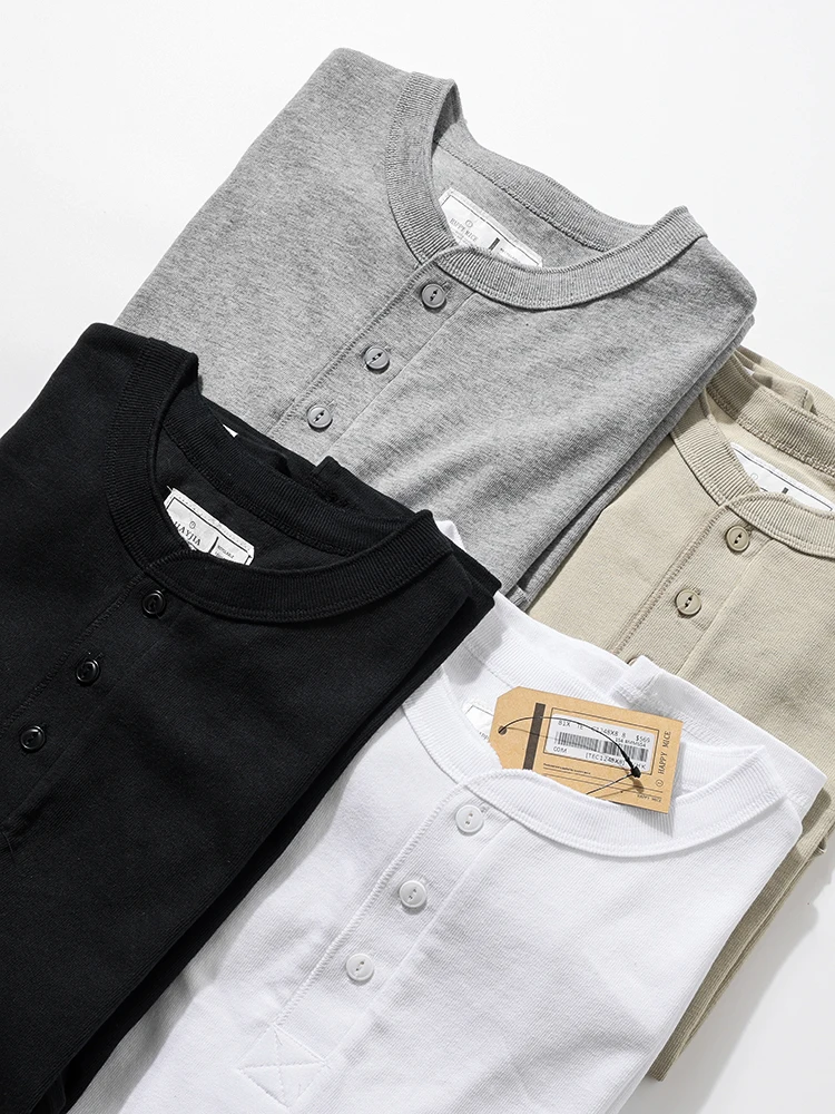 Pure Cotton Long Sleeve Base Shirt Casual American Style Spring Autumn Washed Henry Collar Trendy Inner Wear Youth Fashion