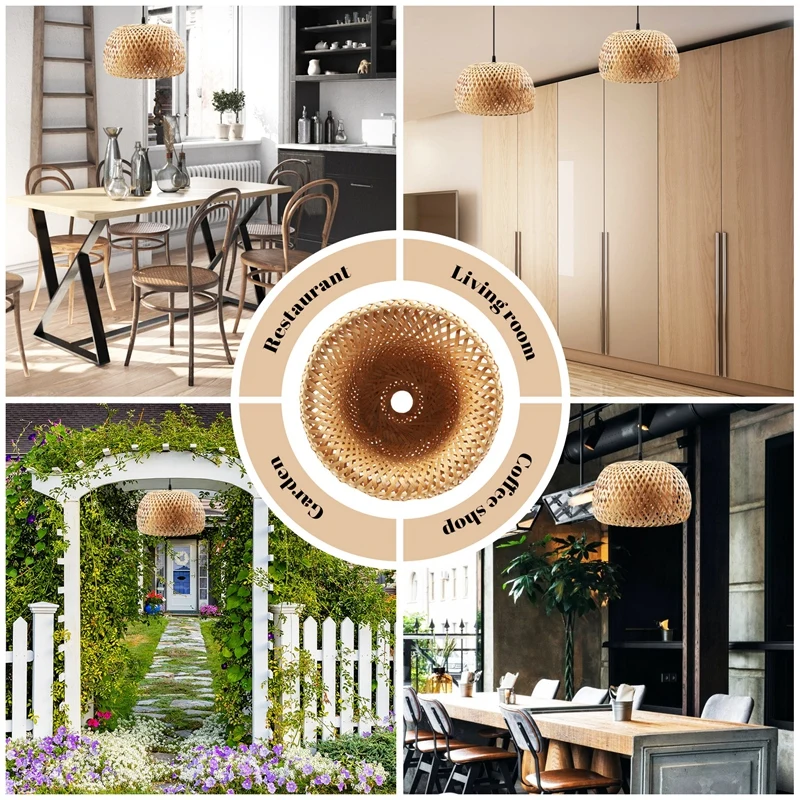 Lampu pencahayaan rotan buatan tangan, lampu gantung bambu Retro, Cafe Bar, Lounge untuk taman, restoran, kamar tidur dengan sumber cahaya