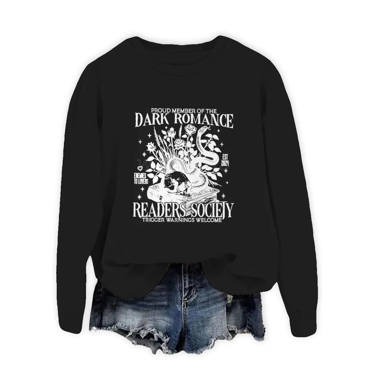 Sudaderas informales de moda para amantes de los libros, suéter con diseño Floral de esqueleto para mujer, sudaderas de moda Harajuku con cuello redondo