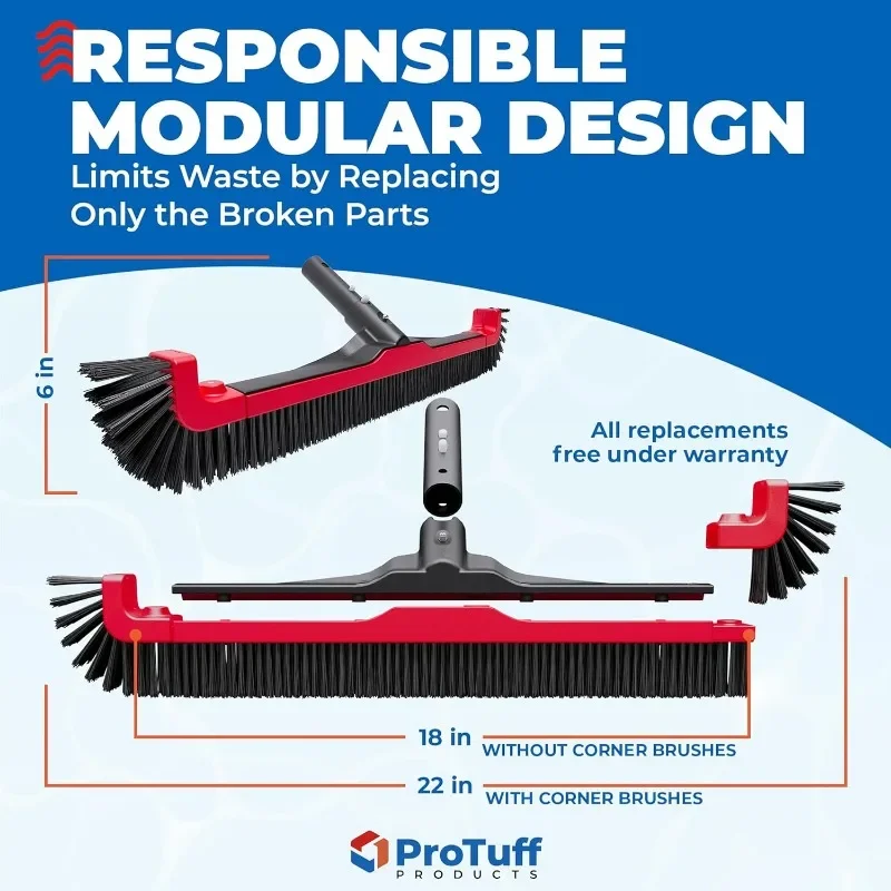 رأس فرشاة حمام السباحة - 3X بديل أسرع وعمر الحياة - تنظيف الجدران والزوايا بأسرع مع شعيرات عريضة قوية 22 بوصة وأطراف قابلة للإزالة