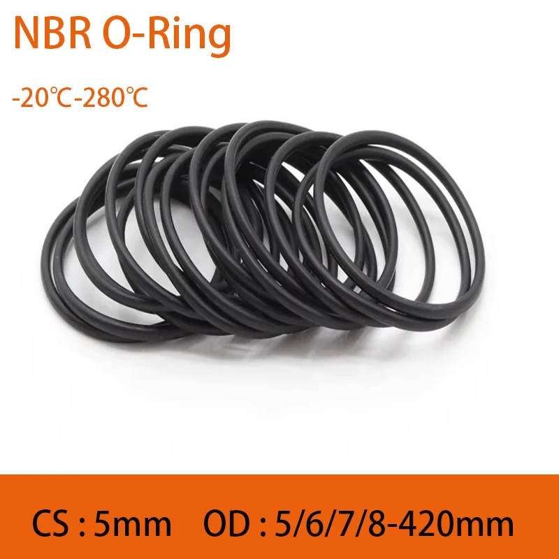 CS 5mm Wire Diameter Black NBR Rubber O-Ring Gaskets OD 5-420mm O Rings Oil Resistant Acid & Alkali/High Temperature Resistant