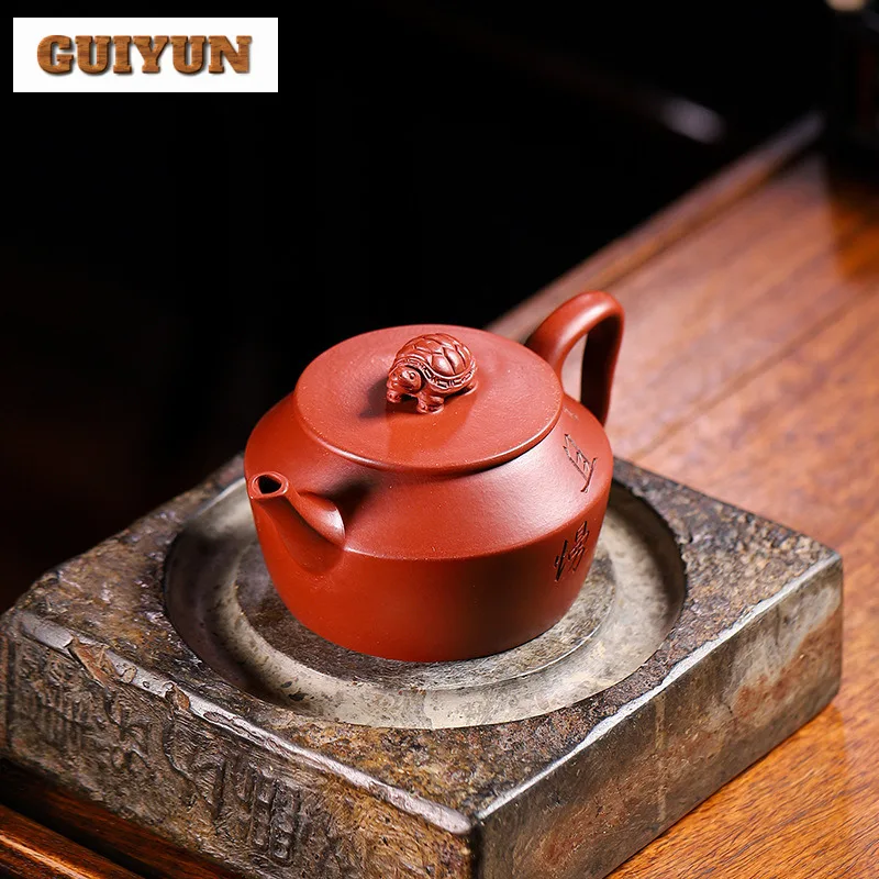 200ml Traditional Yixing Purple Clay Teapots Handmade Carved Longevity Turtle Pot Raw Ore Dahongpao Mud Kettle Zisha Teaset Tea