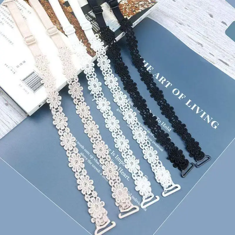 1Pair Lace Flower Decor Bra Straps, Adjustable Versatile Anti-Slip Shoulder Strap For Women's Lingerie And Bra Accessories