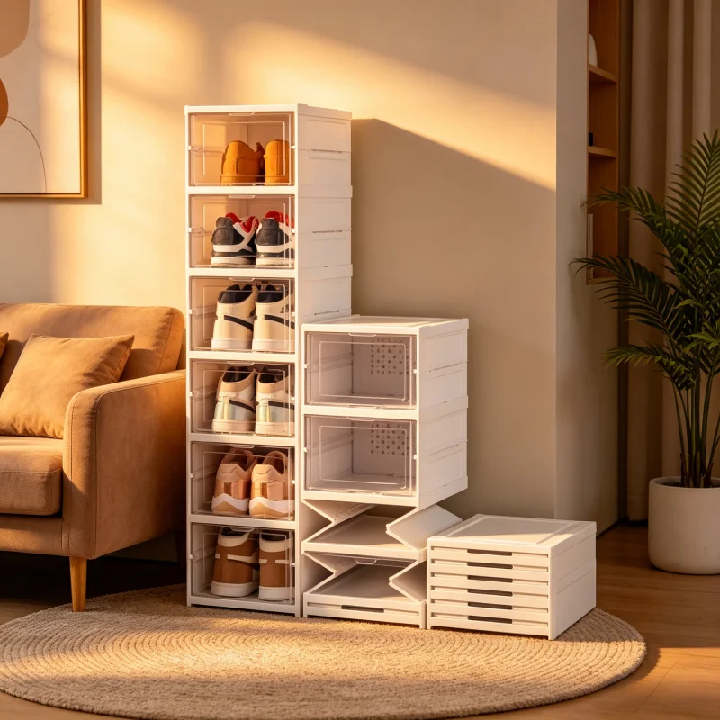 

Трехслойный складной прозрачный органайзер для обуви, штабелируемый пылезащитный шкаф-стеллаж для кроссовок