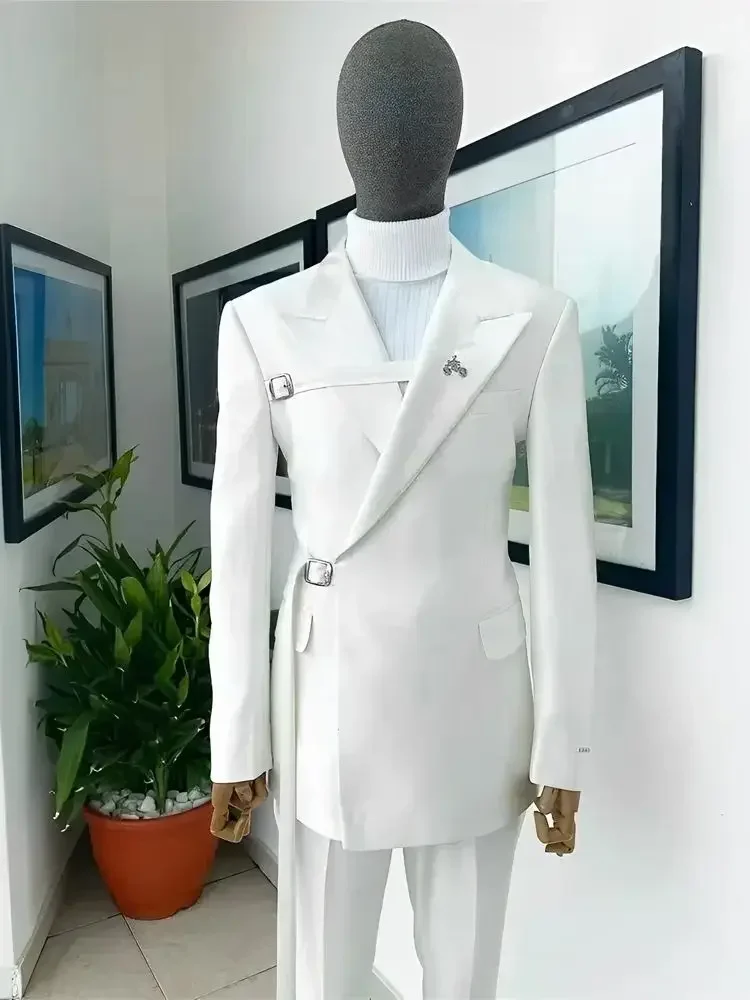 2024 novo terno masculino branco terno formal festa de casamento smoking blazer elegante terno masculino 2 peça jaqueta calças vestido para homem