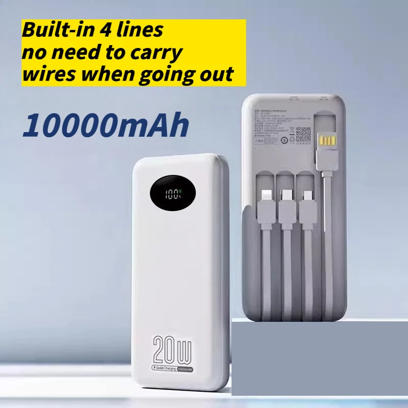 

10000mAh Mini Portable Fast Charging Power Bank Large Capacity Built-in Cable External Battery Power Bank