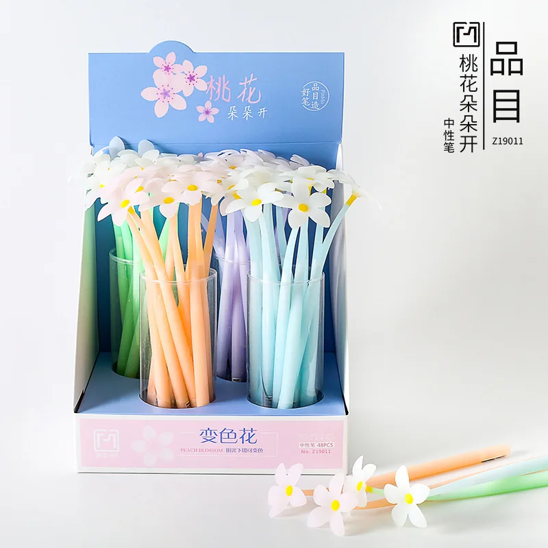 

48 шт., мягкая силиконовая черная нейтральная ручка с креативным цветком, свежие и милые детские студенческие канцелярские принадлежности