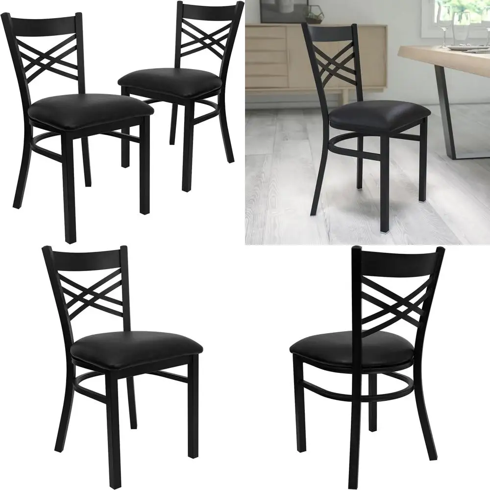 

Hercules Series X Metal Restaurant Chairs, Modern Black Upholstered Armless Dining Set of 2