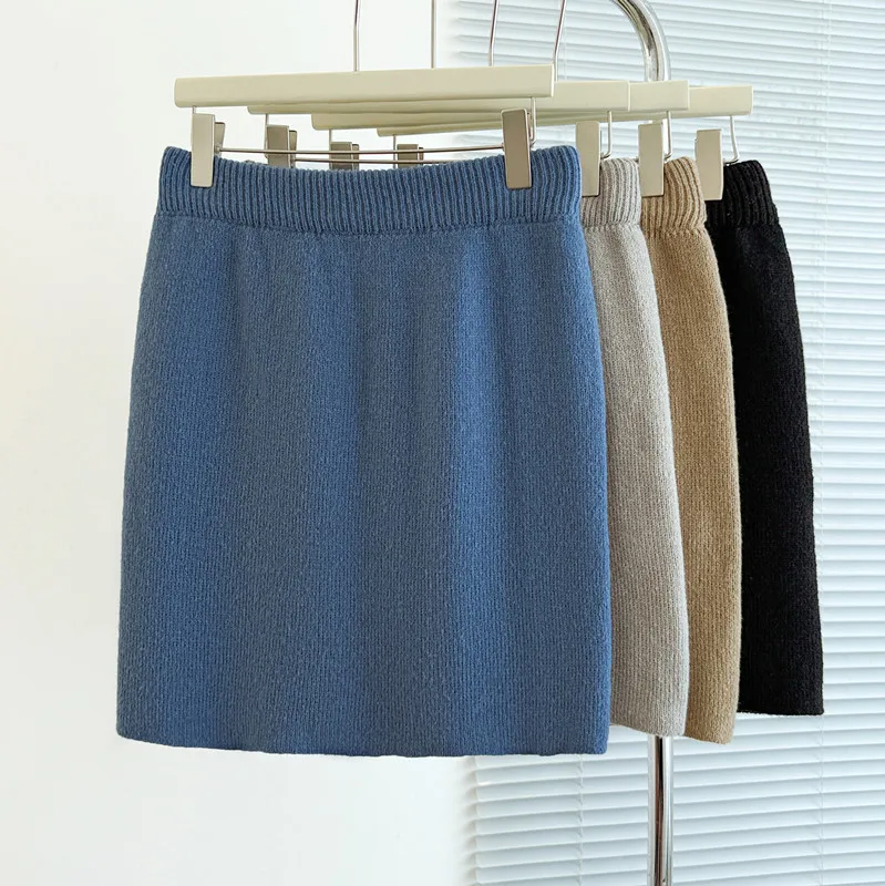 Falda de punto a la moda para mujer, falda ajustada a la cadera, faldas gruesas informales ajustadas de cintura alta para otoño e invierno