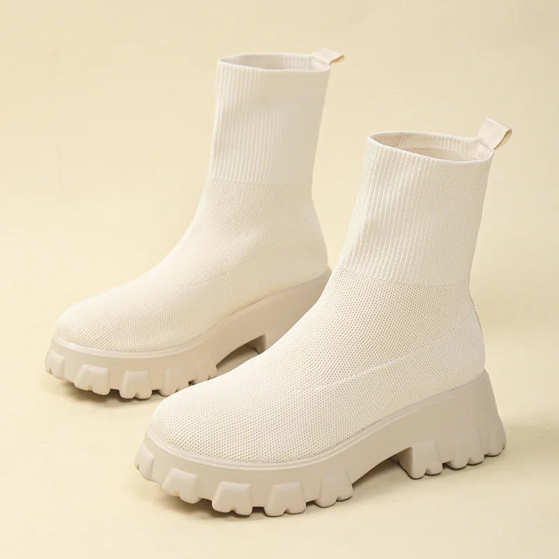 Bottes à plateforme pour femmes, chaussures à enfiler, bottes de rinçage, talons optiques, courtes, automne, hiver, 2023