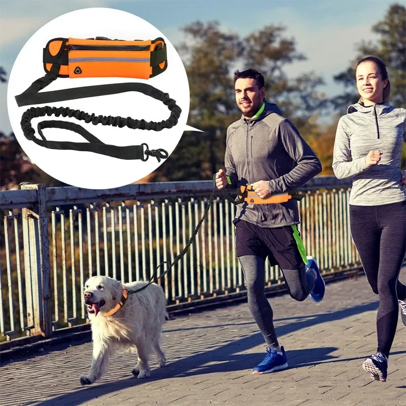 

Personalized Dog Walking Collar Free Hands Leather Reflective Hands-Free Leash Adjustable Waist Belt Bag Harness Pet Accessories