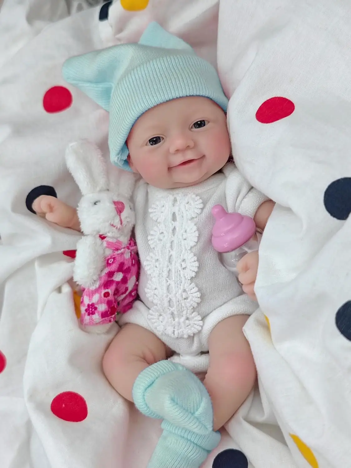 7 Zoll Reborn-Puppe aus Vollsilikon mit blauen Augen, realistischem Aussehen, niedliches Babyspielzeug mit Geschenkbox – Detail 4