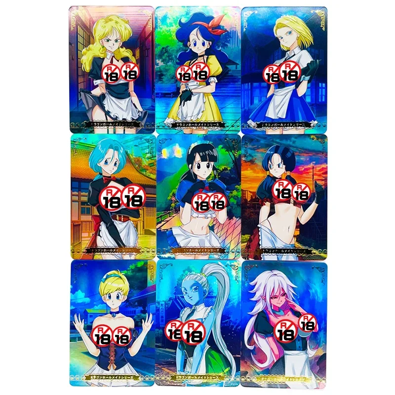 9Pcs/set Sexy Anime Girl Card Dragon Ball Chichi Bulma Android 18 Mai Gine Videl Lunch Vados Kale Jerez Game Collection Card Toy