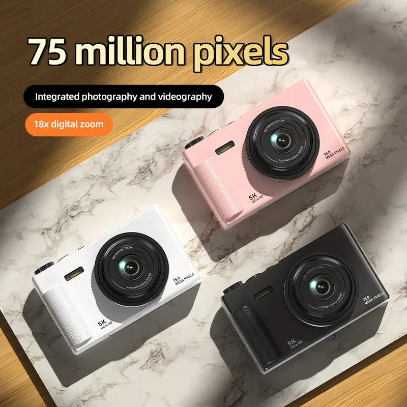 

Камера 5K Ultra HD Retro CCD, 75 МП, 18-кратный цифровой зум, поворотный экран, фильтр для улучшения изображения, стабилизация изображения, для студентов, видеоблогинга и фотографии