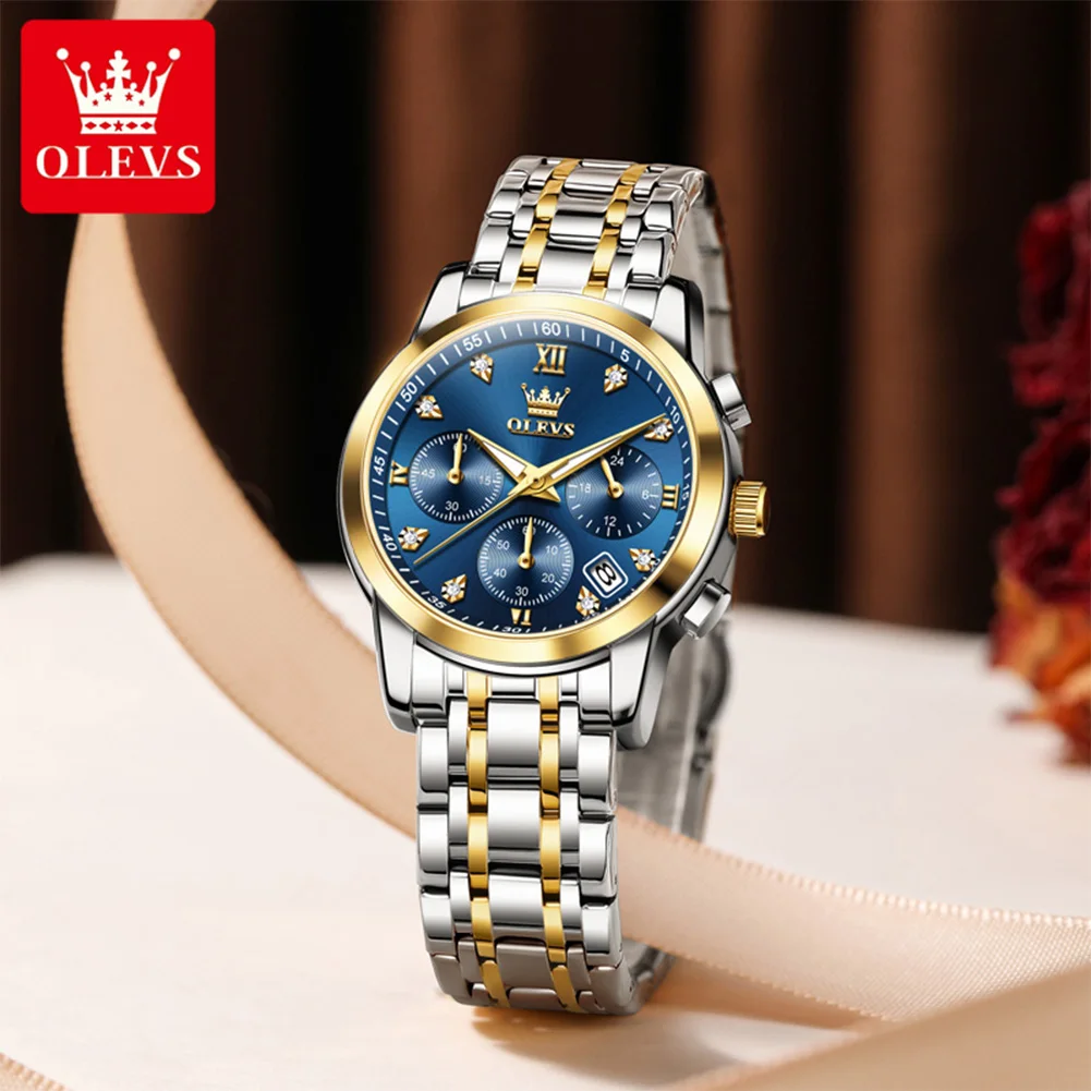 

OLEVS 2858 Original Quartz Watch Multifunctional Dial Night Light 30m Waterproof 24-hour Moon Phase Calendar Window Watch