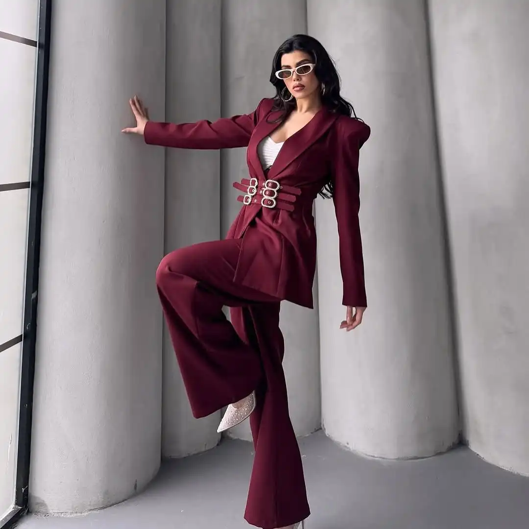 Elegant Women's Formal Dresses Suit Gowns Shawl Collar Long Sleeves Jacket Coat And Pants For Female 2 Pieces Suit Customized
